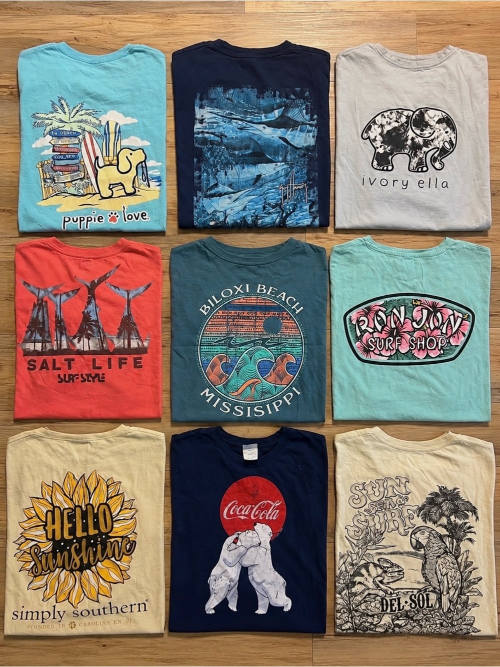Set of 9-Sz Small-Puppy Love-Salt Life-Coke-Guy Harvey-Simply Southern-Elephant